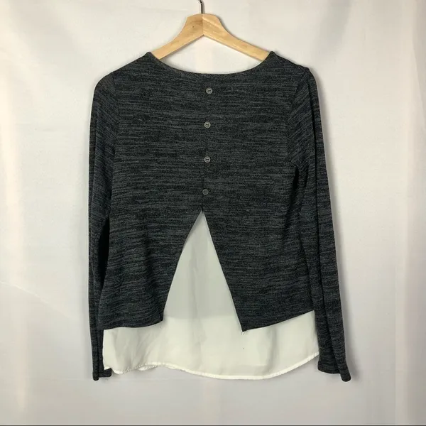 Maurices Dark Gray Button‎ Back Layered Long Sleeve Top XS - Image 2