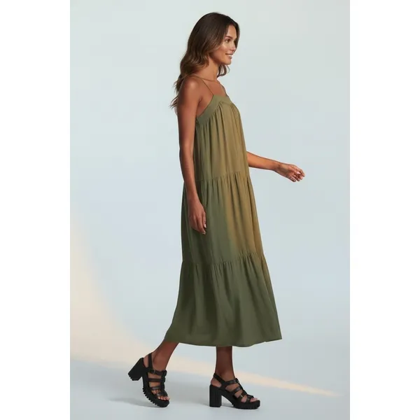 Time And Tru Womens Maxi Tiered Dress Size XS Green Sea Turtle Pockets Pullover - Image 6