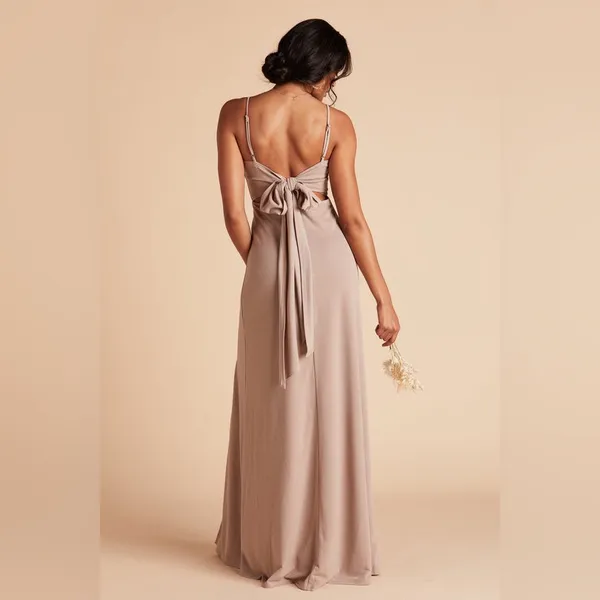 Birdy Grey Benny Dress in Crepe Taupe Bow Back Gown - Image 3