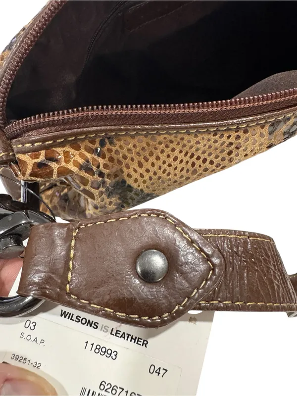 Wilsons Leather Faux Snakeskin Shoulder Bag NWT Brown Python Print Baguette - Image 8