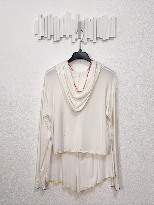 Wild Honey Ivory Rainbow Contrast Stitch Zip Hoodie Shorts Two Piece Lounge Set - Image 4