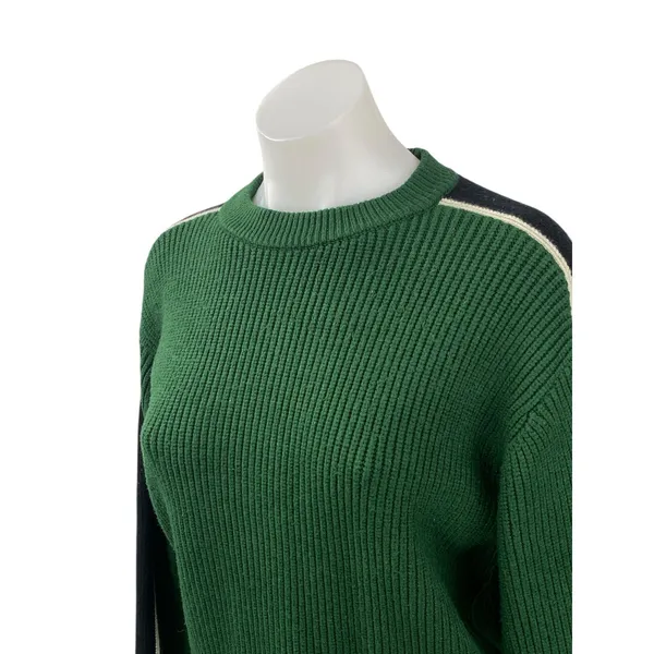 Zara Green Ribbed Crew Neck Shoulder Stripe Long Sleeve Sweatshirt Sweater Top M - Image 2