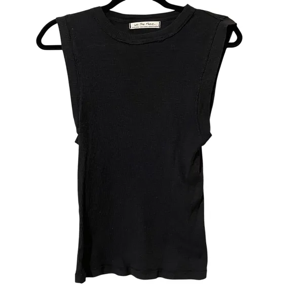 Free People Black Sleeveless Raw Edge Tank Top Womens XS Shirt Blouse Casual - Image 2