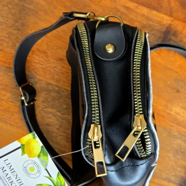 Black Brown Animal Printed Double Zipper Clasp‎ Crossbody Fashion Purse - Image 5