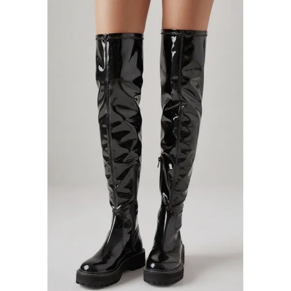 SAM EDELMAN Lydia Black Patent Knee Over the Boot Size 7 - Image 2