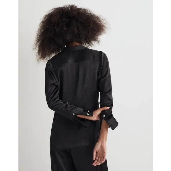 Madewell Women's Darted Button Up Black Satin Long Sleeve Shirt Size 6 - Image 3