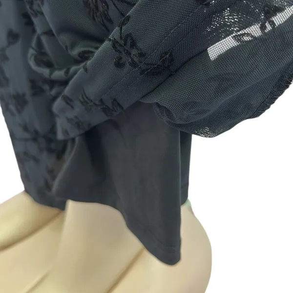 Source Unknown Black Mesh Floral Velvet Fully Lined High Waist Flare Stretch Pants Womens Small - Image 6