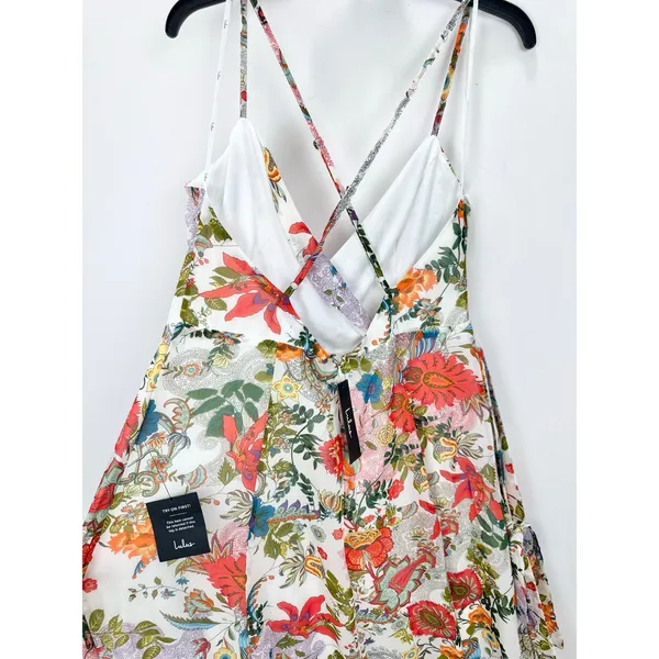 Lulus Amara White Multi Paisley Print Wrap Midi Dress Cocktail Resort XL NWT - Image 13