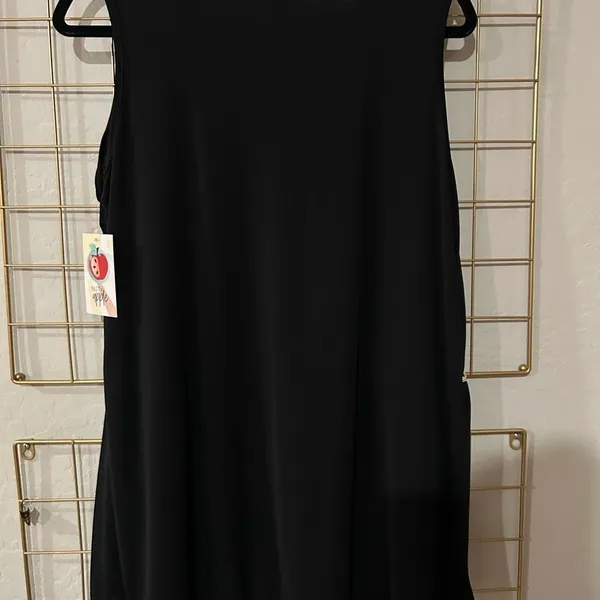 Heimish USA Black Leopard Trim Tiered Sleeveless Babydoll Tunic Top Size Medium - Image 4