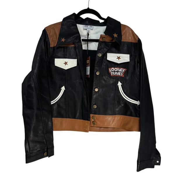 Unique Vintage‎ Looney Tunes Bugs Bunny Back Off Leather Jacket XL - Image 10