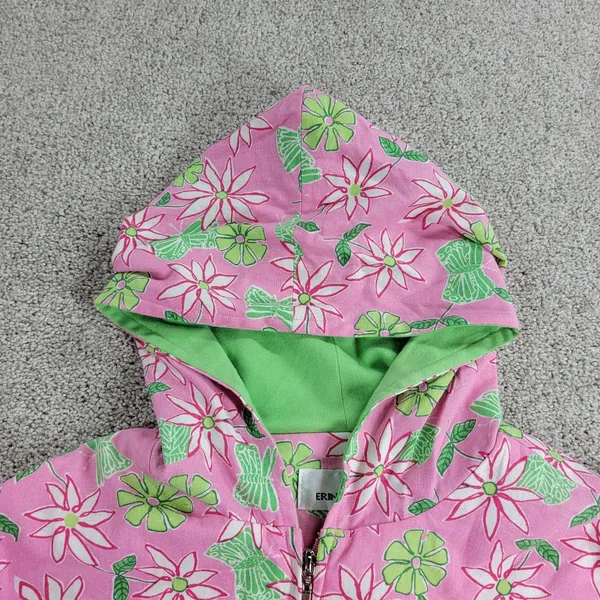 VTG Erin London Petite Pant Set Womens PS/PM Pink Green Floral Full Zip Hood - Image 8