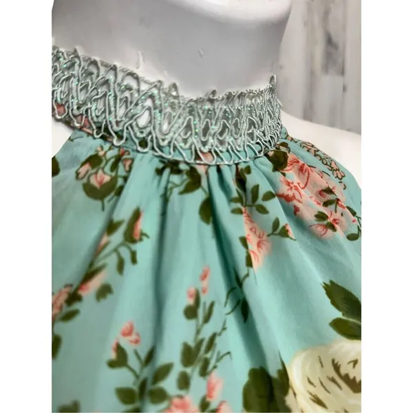 Green floral flare dress size small - Image 7