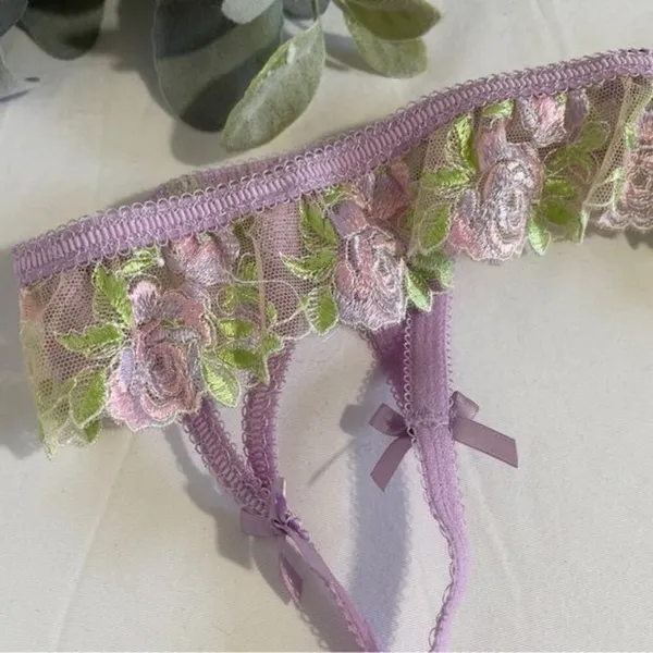 For Love & Lemons Garter Belt Womens Floral Embroidered Lace Purple NWOT Small - Image 11