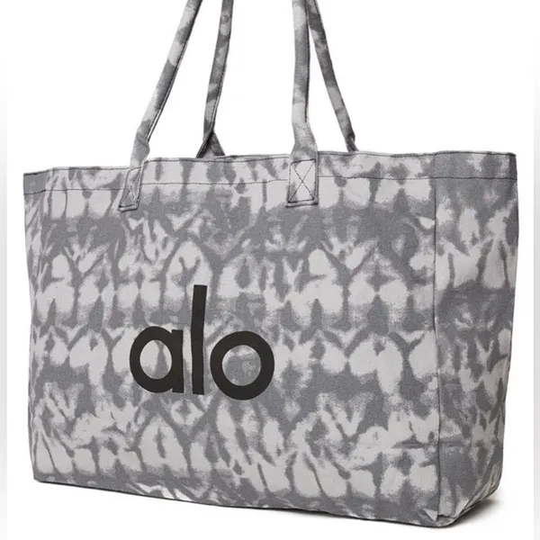 NWT Alo Yoga Shopper Tote Bag Tie Dye Oversized Heavy Duty Canvas Grey/Black - Image 11