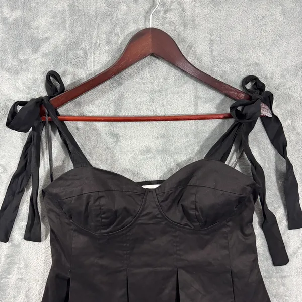 Hyacinth House Black Bustier Pleated Ophelia Top Tie Shoulder Size L - Image 3