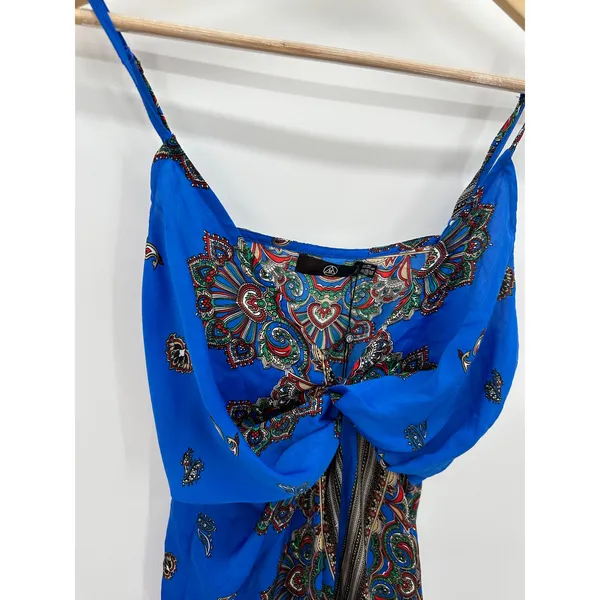 Missguided Mini Twist‎ Tie Dress Womens Sz 6 Blue Paisley Vacation Resort Cruise - Image 5