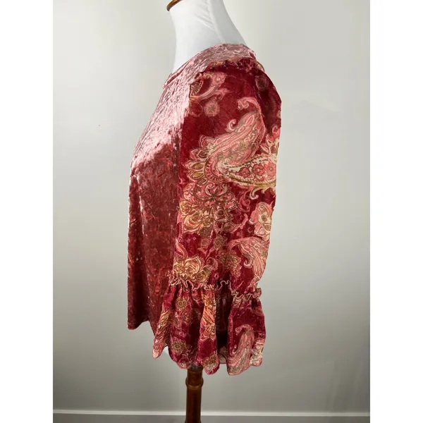 Mystree Rose Crushed Velvet Paisley Bell‎ Sleeve Boho Top Size M - Image 12