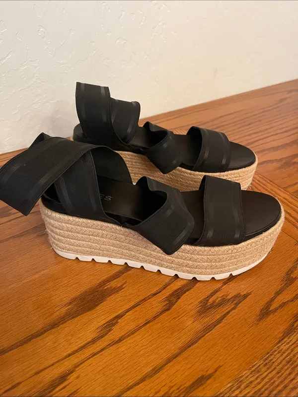 Black Platform Espadrille Sandals with Elastic Straps size 7 - Image 2