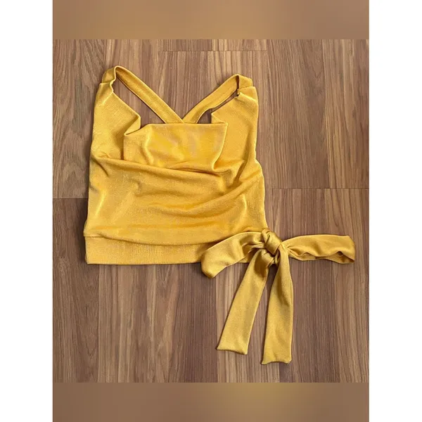 Missguided Mustard Yellow Criss-Cross Back Crop Top Side Tie Waist Size 2 - Image 2