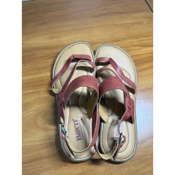 BORN Thong Strap Sandals Leather Slingback Strap Red Adjustable Flat‎ 7M Size 7 - Image 6