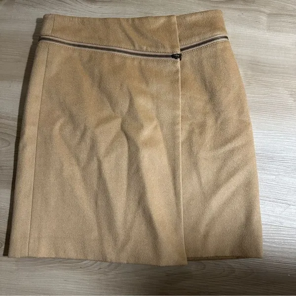 Tory Burch Wool Mini Skirt Tan 2 Womens‎ Zip Detail A-Line Luxury - Image 3