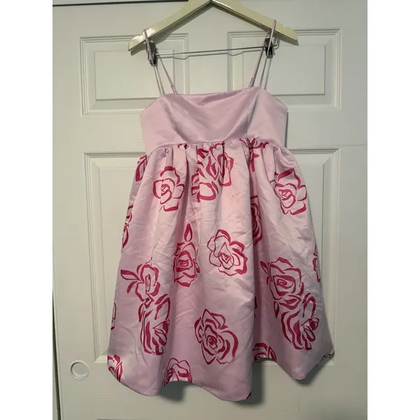 Maeve Anthropologie Baby Doll Pink Satin Floral Dress Spring Summer - Image 2