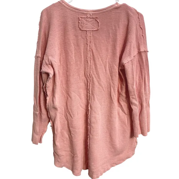 Free People We The Free Thermal Top XL Pink Oversized Boho Waffle Knit Tunic - Image 2