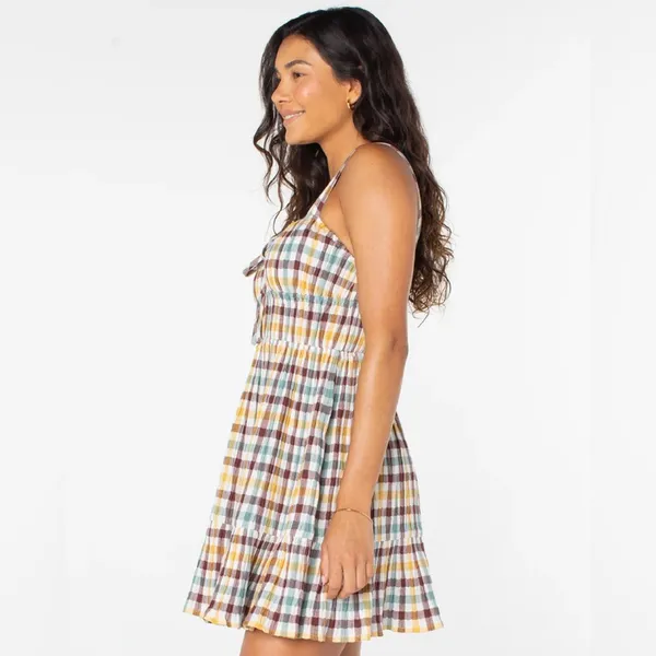 Roxy Colorful Checkered Midi‎ Dress medium 99% Cotton - Image 4