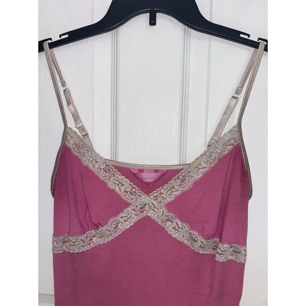 Y2K Victoria’s Secret Pink Lace Trim Babydoll Cami Coquette M Fairy Stretch - Image 3