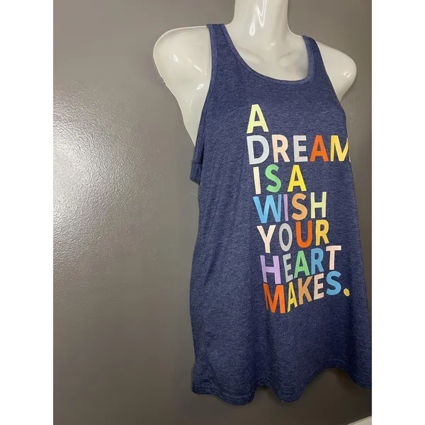Source Unknown A Dream Is A Wish Your Heart Makes Tank Top Womens Medium Blue Racerback Graphic - Image 2