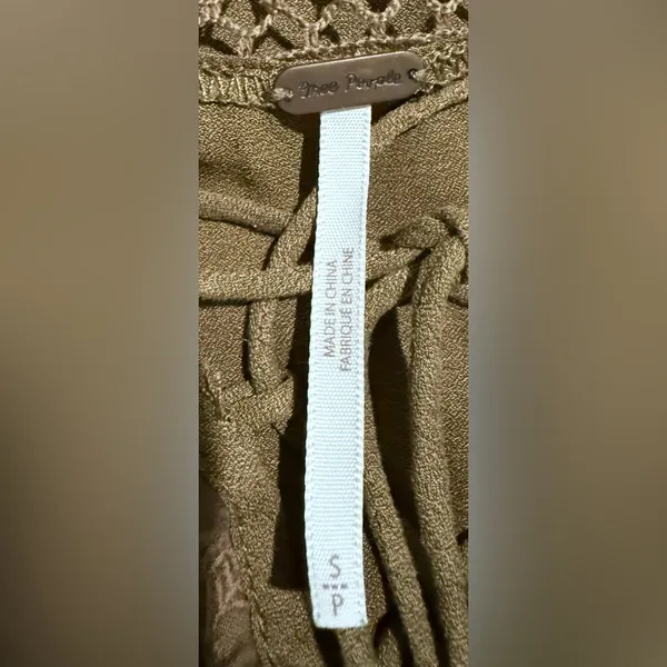 Free People Don't Let Go Brown Flowy Lace Up Balloon Sleeve‎ Boho Peasant Top S - Image 4