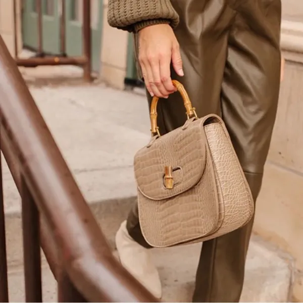 Fawn Design The Bamboo Shoulder Bag in Latte Faux Croc Purse Limited Edition NEW - Image 5