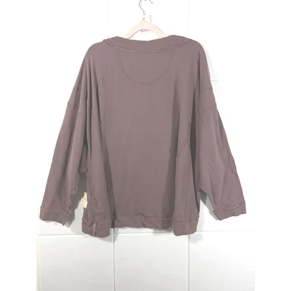 Free People Staycation Pullover Top Elderberry Tea Purple Waffle Knit OB2316979 - Image 6