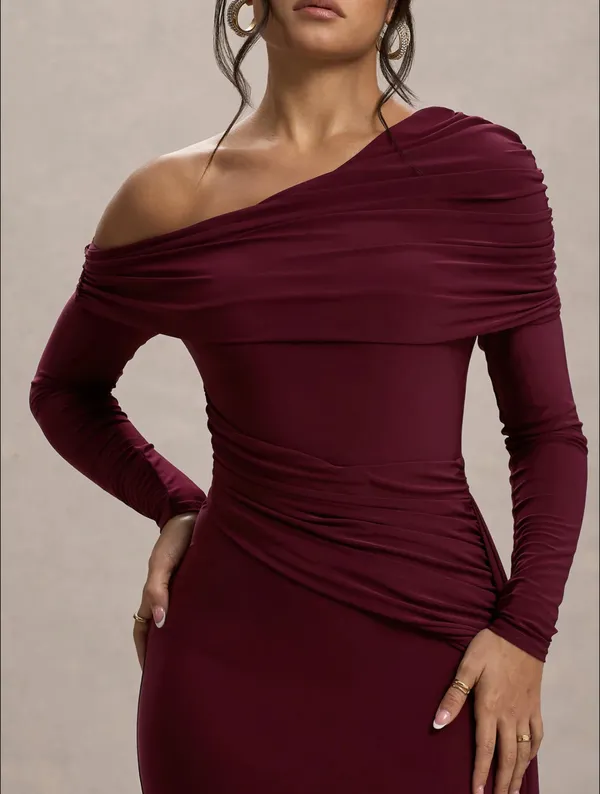 Club L London Maxi Dress Burgundy Red - Image 3