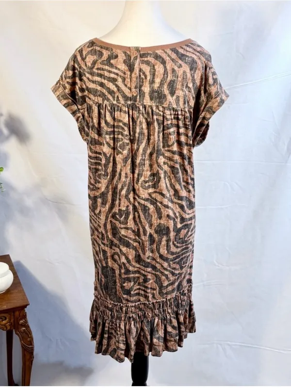 💥Anthropologie Daily Practice Tiger Zebra Ruffle Hem Tunic Mini Dress Sz S🧡 - Image 6
