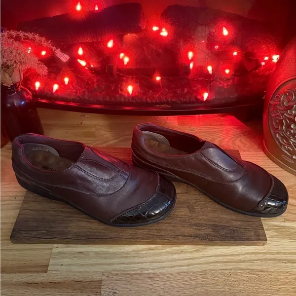 Walking Cradles Brown Leather Croc Cap Toe Slip On Comfort Loafers Shoes 10W - Image 4
