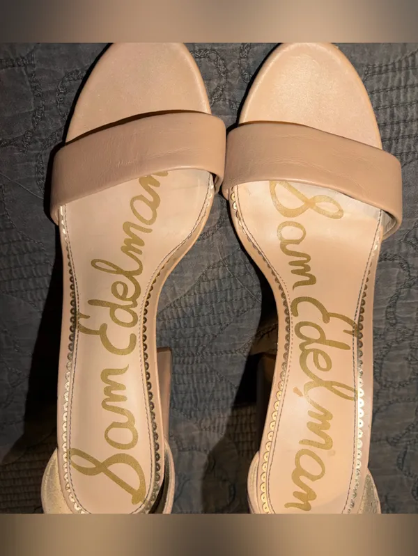 Sam Edelman Yaro Block Heel Sandal-Soft Beige Leather Size-9.5 - Image 5