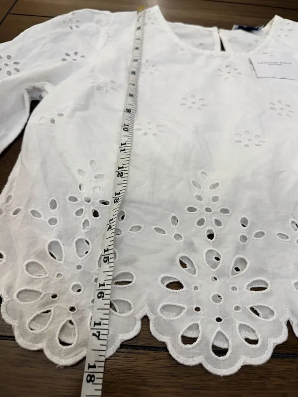 American Eagle Eyelet Blouse XS White 100% Cotton Embroidered Long Sleeve NWT - Image 5