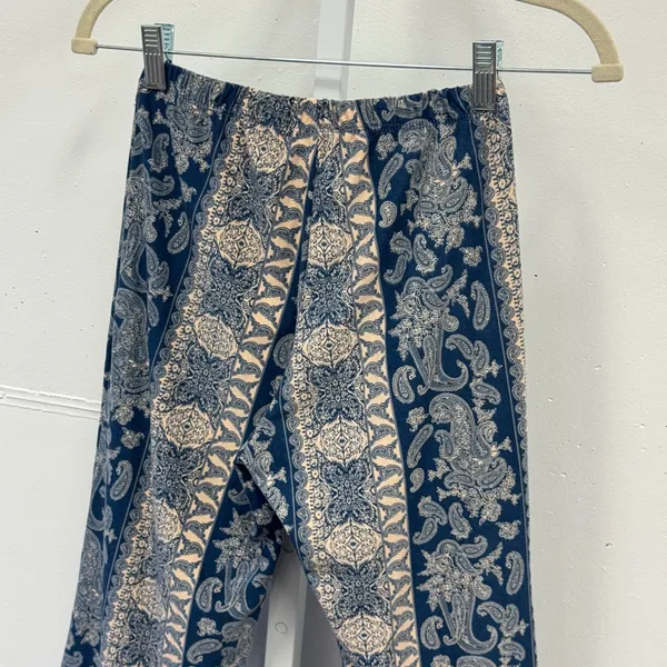 Windsor Blue Paisley Flare Bell Bottom Boho Pants High Rise Stretchy Festival - Image 5
