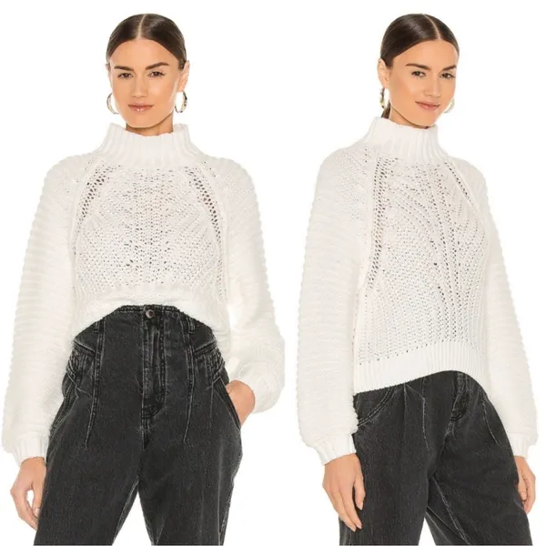 Free People Sweetheart Oversized Chunky Mock Neck Knit Sweater White Small $89 - Image 2