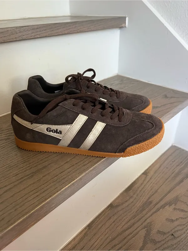 Gola Anthropologie Harrier Mirror Suede Sneakers in Mocha / Gold / Gum NWOB - Image 2