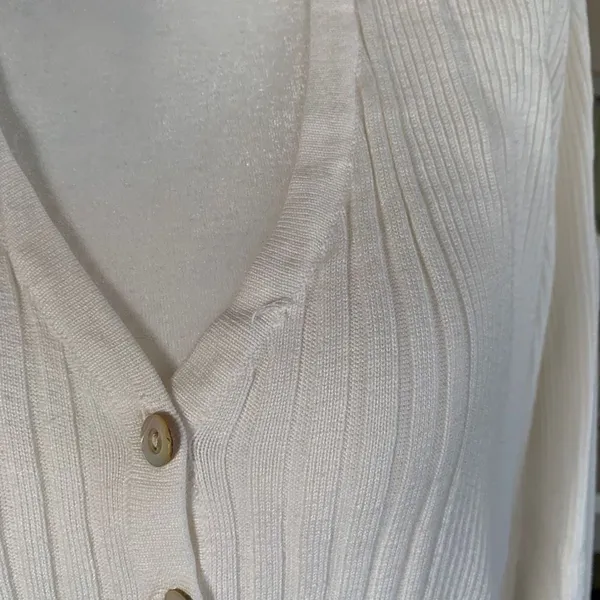 Vintage Worthington Cardigan Sweater Oatmeal Ribbed Knit V-neck Long Sleeve‎ - Image 7