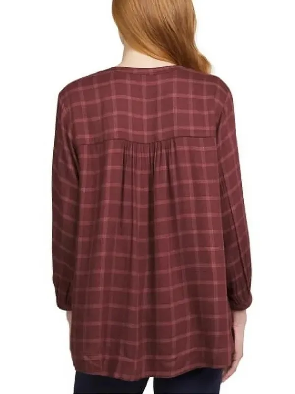 Wrangler Womens XXL Burgundy Plaid Pintuck Tunic Blouse Western Boho Cowgirl - Image 3