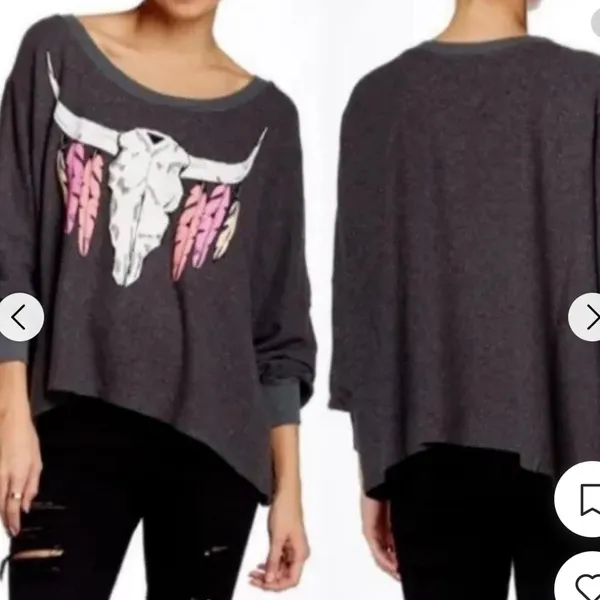Wildfox Women's Medium Outlaw Feather‎ & Longhorn Oversized Pullover Sweater - Image 2