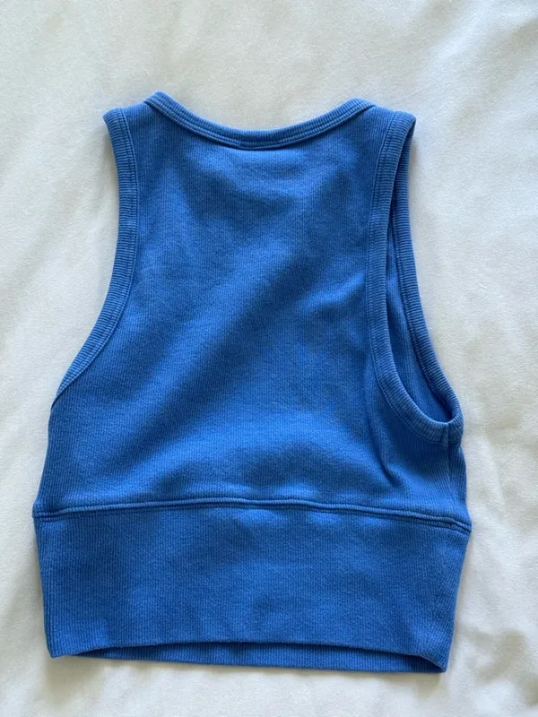 Aritzia TNA Ribbed Blue Crewneck Crop - Image 4