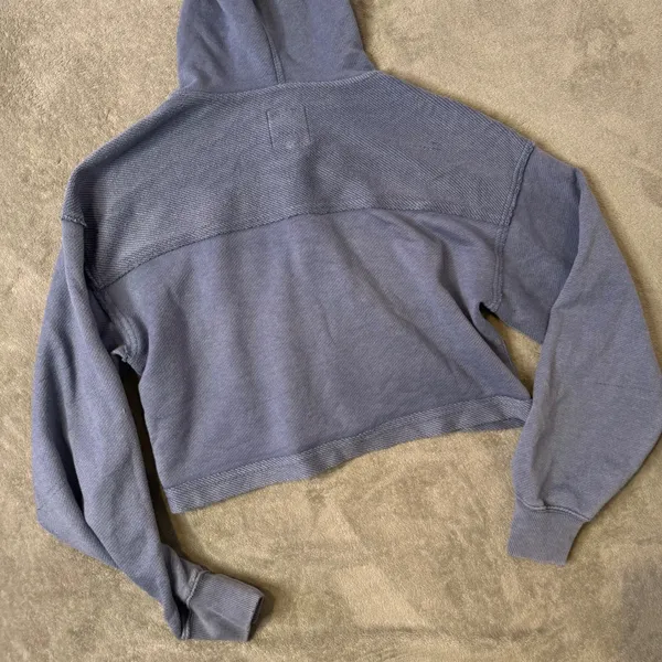Aerie Crop Distressed Hoodie Full Zip Size S Blue Grunge Boxy Oversized - Image 6