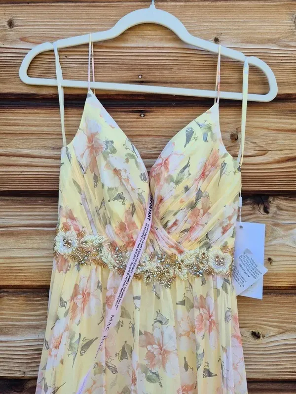 NWT Mac Duggal 67794 Yellow Tiered Floral Chiffon Gown Size 2 - Image 8