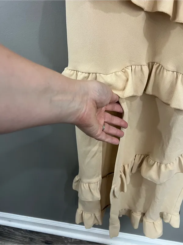 Show Me Your MuMu Beige One-Shoulder Ruffle Midi Dress - Image 2