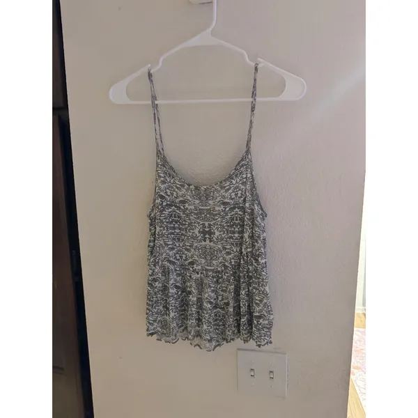 Urban Outfitters Grey White Paisley Babydoll Camisole Peplum Tank Top XS - Image 2