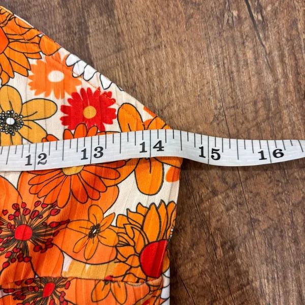 CIDER NWT Orange Floral Halter Mini Dress Women's L Retro Y2K Summer Cottagecore - Image 5